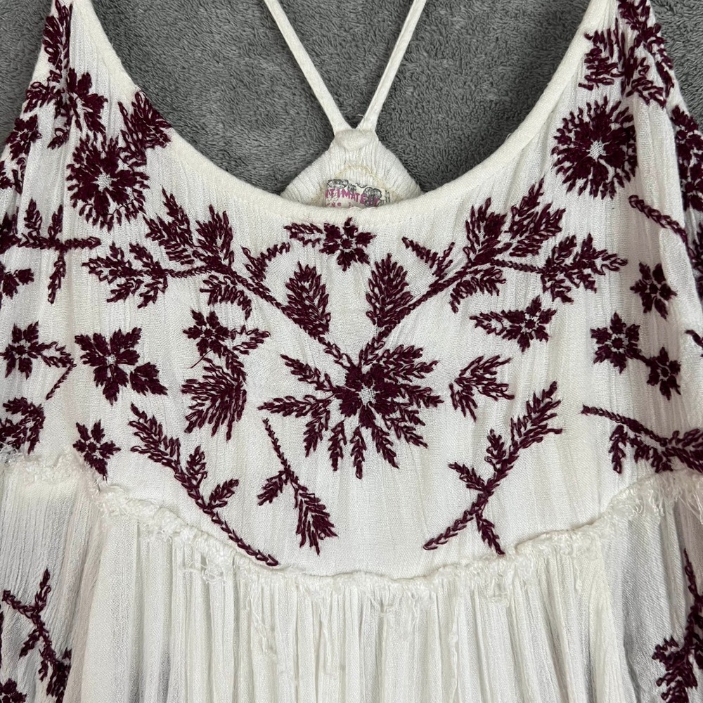 Free People Babydoll Slip Dress Womens M Embroidered Boho Beachy Delicate - Picture 4 of 10